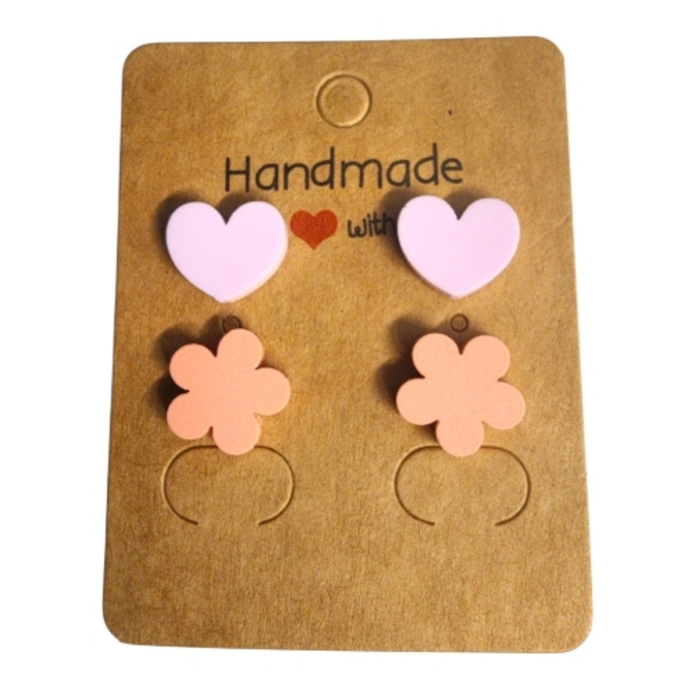 Pink Bloom Hearts Acrylic Stud Earrings – 2 Pair